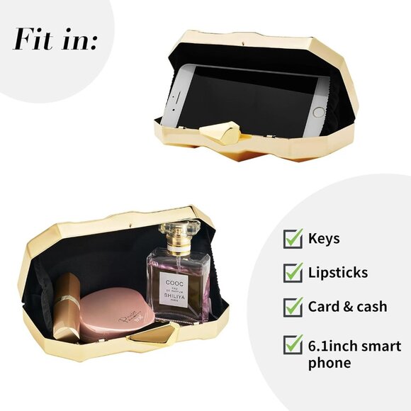 Women Lattice Pattern Metal Evening Clutch Bag Geometric With Chain Strap - Picture 4 of 6